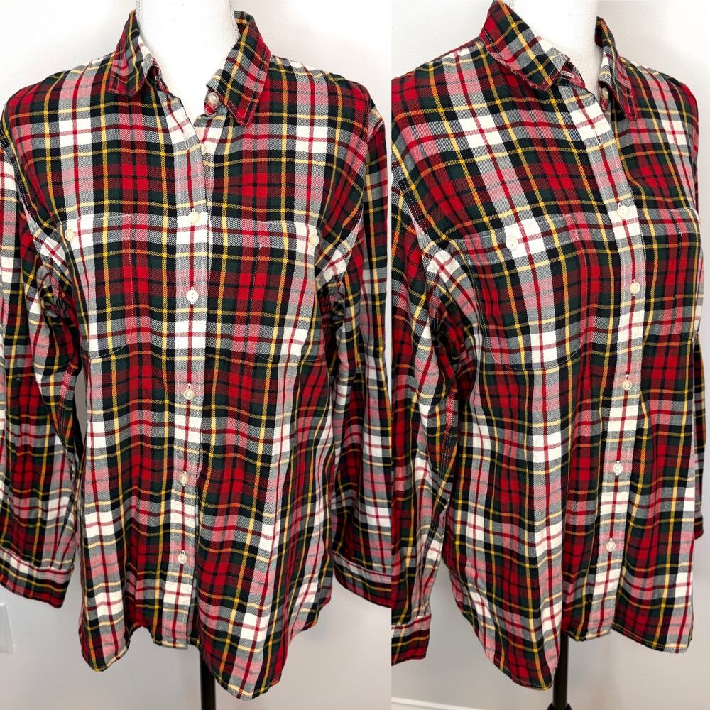 Lauren Ralph Lauren Plaid Button Down Shirt Top In Red White Size XL